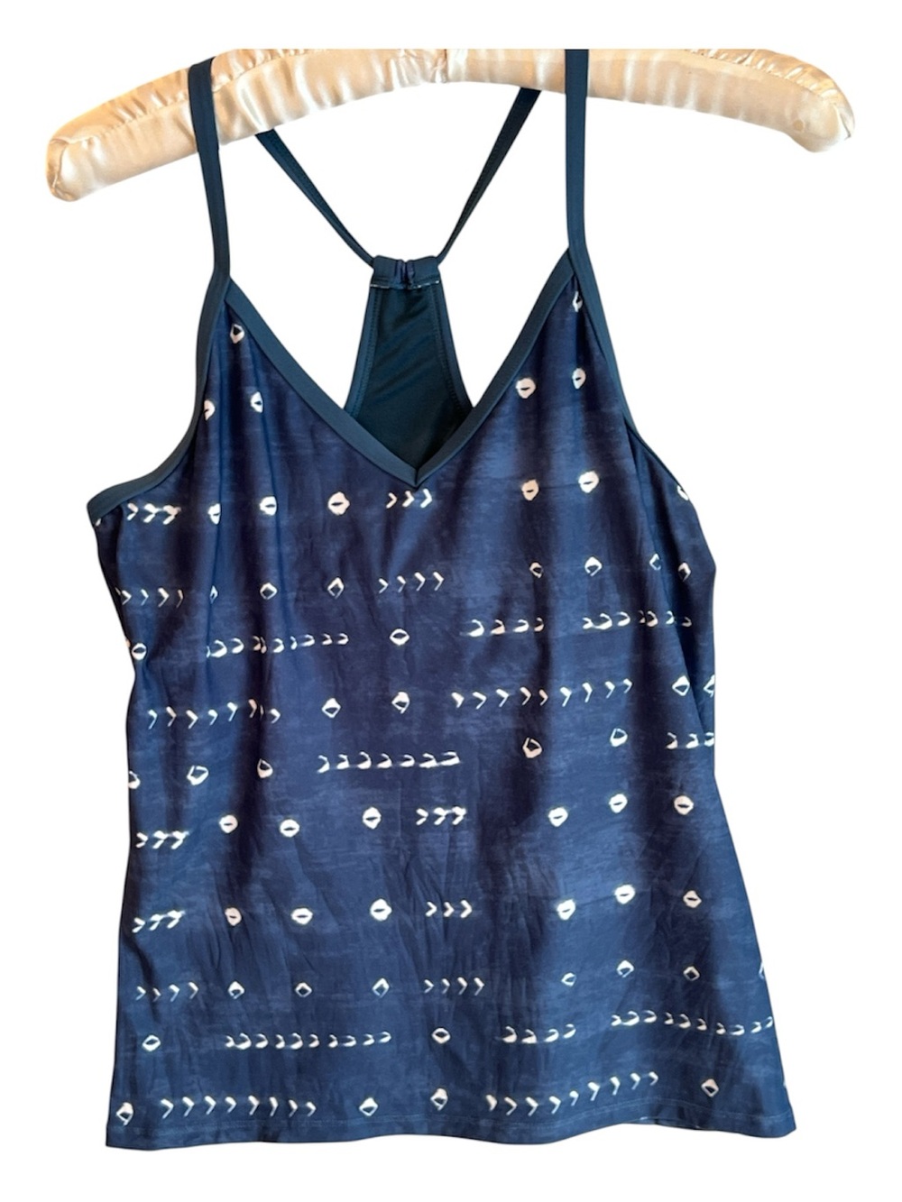 Carve Tankini MD Shibori Blue V Neck Pads UPF 50 Swim Surf Paddle Top